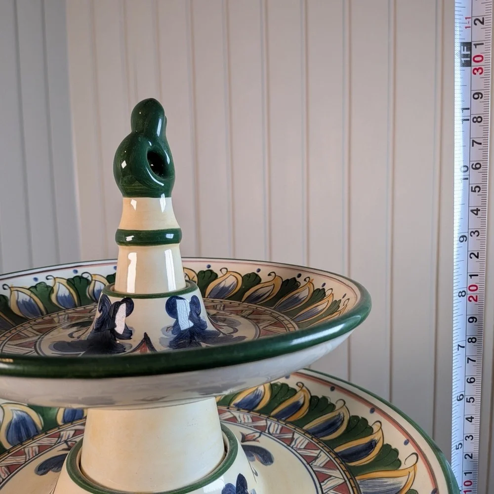 Tabletops Unlimited Deruta 2 Tier Serving Stand Italian Hand Painted Ceramic - Picture 6 of 8